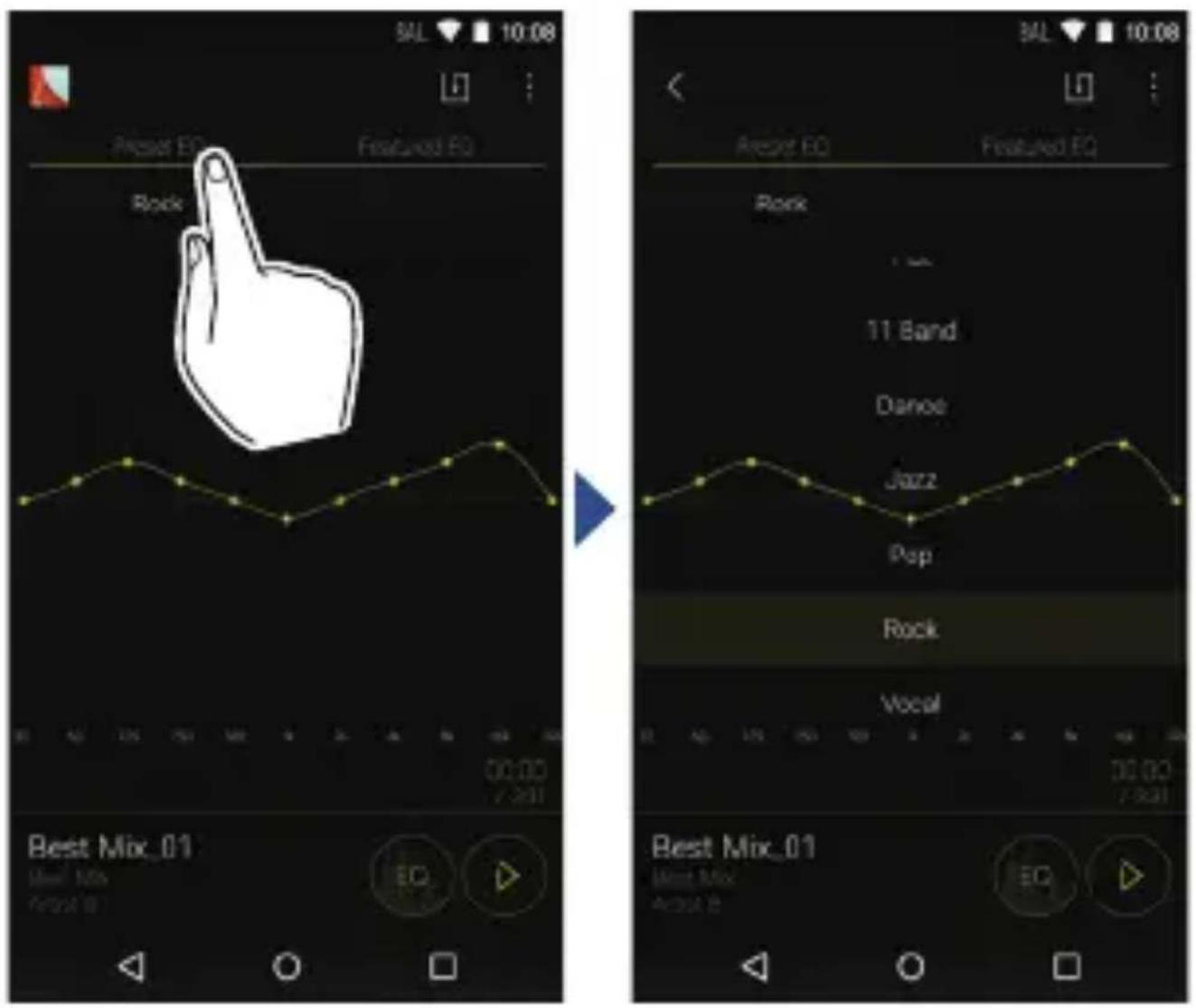 ONKYO DP-X1 - Tap "Preset EQ" in the equalizer screen. - 1