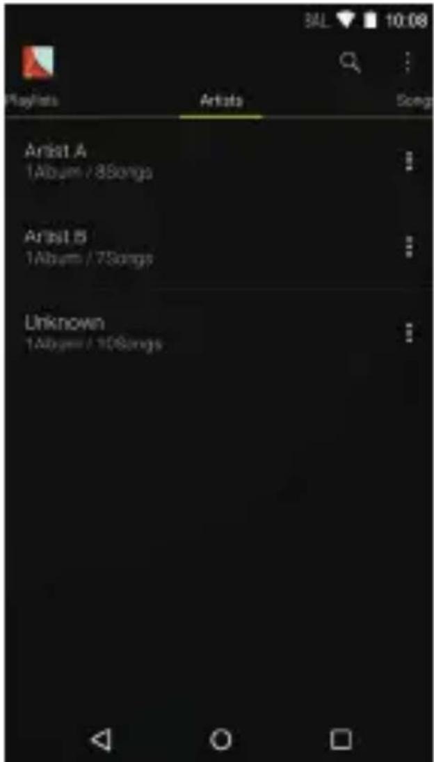 Playlists Artist A 1Album / 8Songs Artist B 1Album / 7Songs Unknown 1Album / 10Songs