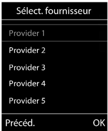 Sélect. fournisseur Provider 1 Provider 2 Provider 3 Provider 4 Provider 5 Précéd. OK