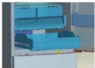 3D rendering of blue plastic storage bins inside a container (no text or symbols visible)