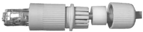 Close-up of a mechanical connector with plastic housing and threaded shaft (no visible text or symbols)