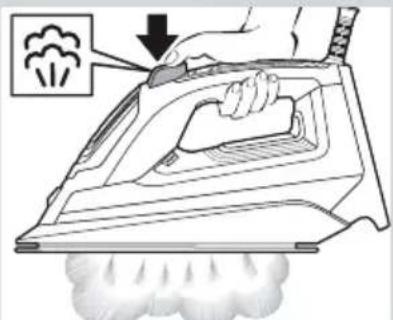 Diagram showing a hand using a steam iron to press down a smokestack, with an inset image highlighting the smokestack.