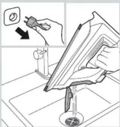 Diagram illustrating a procedure on a kitchen tool, showing step-by-step installation with a magnified view of the tool's tip.