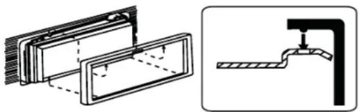 Technical line drawing of two mechanical components: a front panel with dashed lines and a side view showing a tap (no text or symbols)