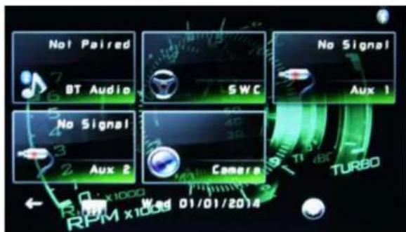 Not Paired BT Audio SWC No Signal Aux 1 No Signal Aux 2 Camera TURBO Wed 01/01/2014