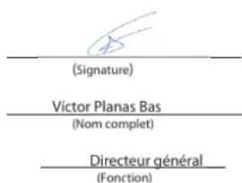 (Signature) Víctor Planas Bas (Nom complet) Directeur général (Fonction)