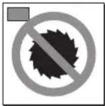 Prohibition sign with circular and diagonal lines, featuring a shaded gear-like shape and a gray square icon.