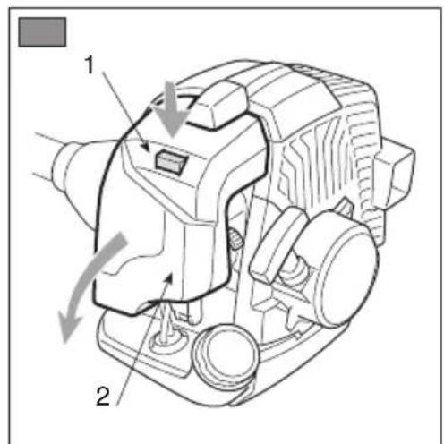 Technical diagram of a mechanical device with labeled parts and directional arrows indicating motion or movement.