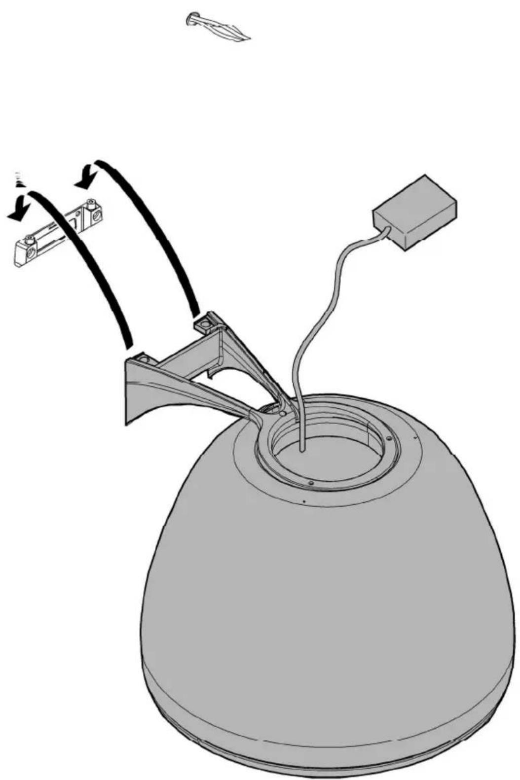 Technical diagram of a mechanical device with attached components and wiring, no visible text or symbols.