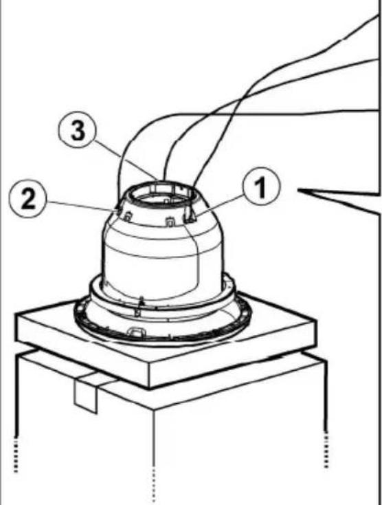 Technical diagram of a mechanical assembly with numbered components labeled 1, 2, and 3.