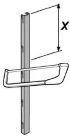 Technical diagram showing a vertical rod with a horizontal bar and labeled dimension 'X'