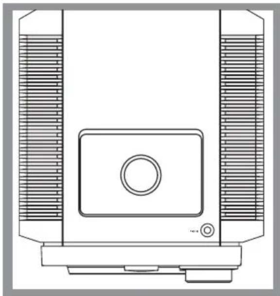 Technical line drawing of a mechanical device with two vertical channels and a central circular component (no text or symbols)