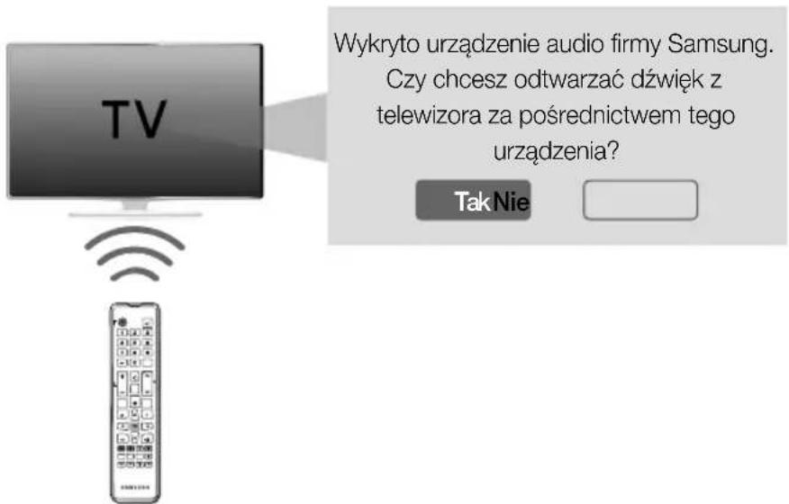 TV Wykryto urządzenie audio firmy Samsung. Czy chcesz odtwarzać dźwięk z telewizora za pośrednictwem tego urządzenia? Tak Nie