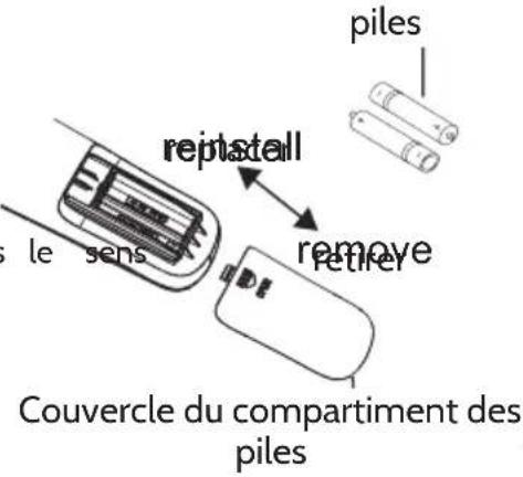 Piles Retirer Installer Le sens Couvercle du compartiment des piles