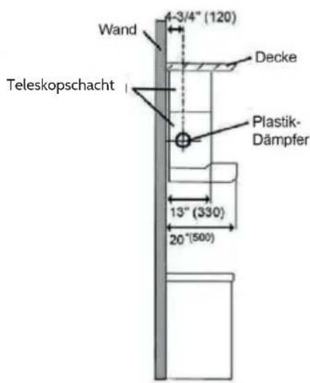 Wand 4-3/4" (120) Decke Teleskopschacht Plastik- Dämpfer 13" (330) 20" (500)