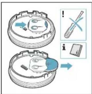 Diagram illustrating a mechanical or electrical component with labeled parts and directional arrows, accompanied by explanatory icons.