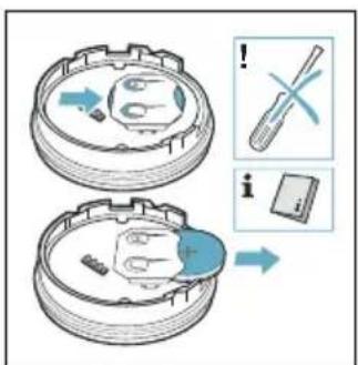 Diagram illustrating a mechanical assembly process with labeled parts and directional arrows, including a crossed tool and a document icon.
