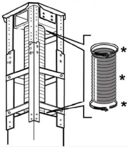 Technical line drawing of a mechanical lifting device with a cylindrical component and mounting holes (no text or symbols)