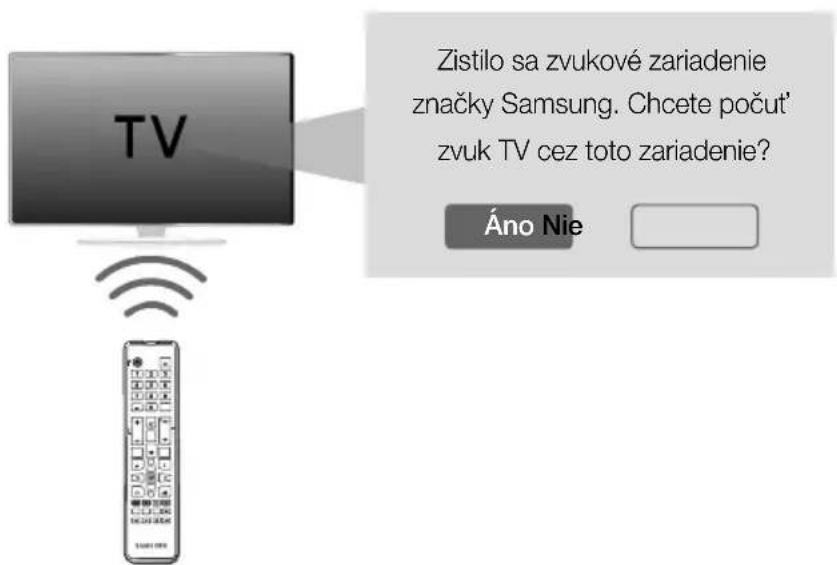 Zistilo sa zvukové zariadenie značky Samsung. Chcete počut' zvuk TV cez toto zariadenie? Áno Nie