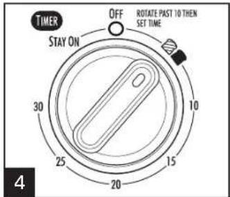 TIMER STAY ON OFF ROTATE PAST 10 THEN SET TIME 30 10 25 15 20 4