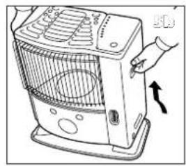Illustration of a portable air conditioner unit with a hand adjusting its lid (no text or symbols visible)