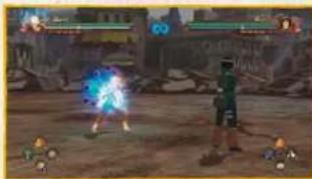 Game scene with two characters fighting in a desert environment, one holding a glowing blue object (no visible text or symbols)