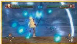 Game screenshot showing character fighting with glowing blue smoke and interface elements