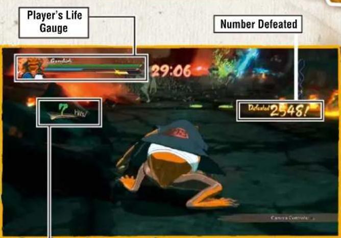 Player's Life Gauge 29:06 Number Defeated 7 Hio! Defeated 2:48!