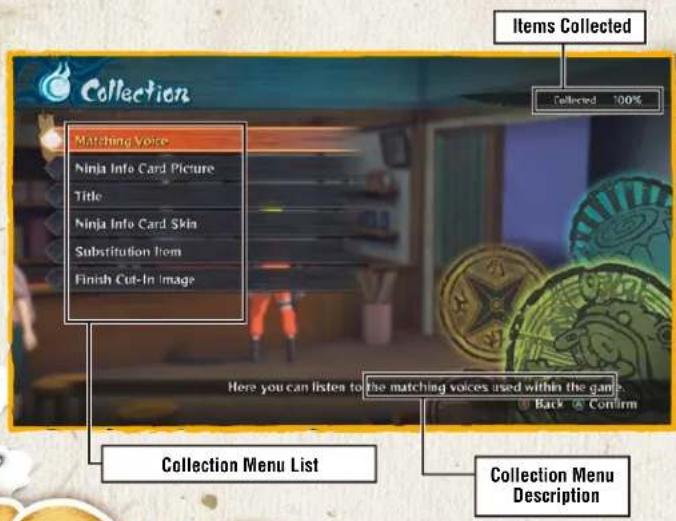 Collection Matching Voice Ninja Info Card Picture Title Ninja Info Card Skin Substitution Item Finish Cut-In Image Items Collected Collected 100% Here you can listen to the matching voices used within the game. Back Confirm Collection Menu List Collection Menu Description