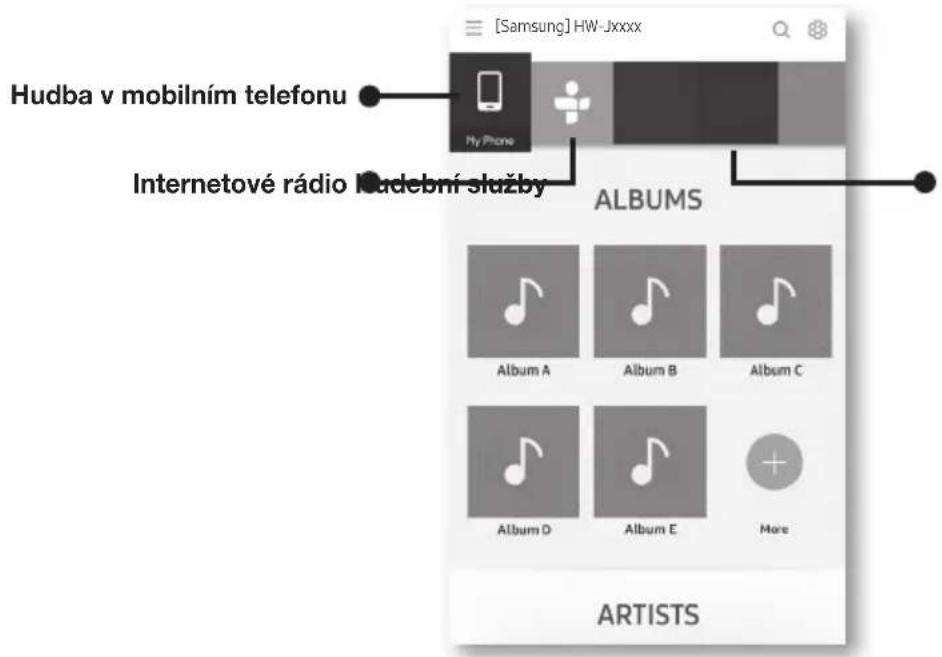 [Samsung] HW-Jxxxx Hudba v mobilním telefonu My Phone Internetové rádio Ľudební služby ALBUMS Album A Album B Album C Album D Album E More ARTISTS