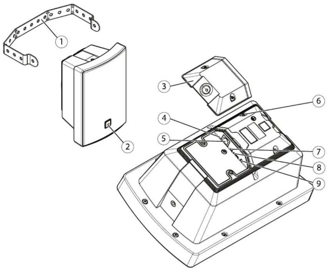 Technical diagram of a device's internal components with numbered parts for identification