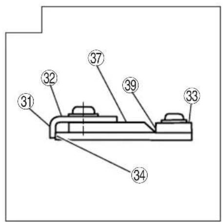 Technical diagram of a mechanical assembly with numbered components labeled 31 to 39