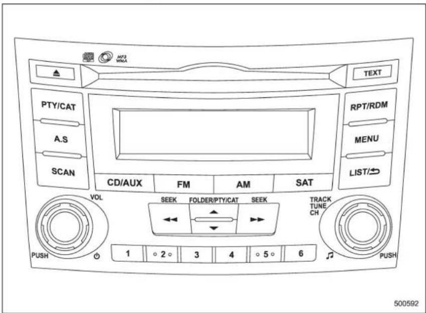 MP3 WMA TEXT PTY/CAT A.S SCAN CD/AUX FM AM SAT RPT/RDM MENU LIST/→ VOL SEEK FOLDER/PTY/CAT SEEK TRACK TUNE CH 1 2 3 4 5 6 PUSH PUSH 500592