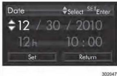 Date Select SET Enter 12 / 30 / 2010 12 h 10 : 00 Set Return 302047