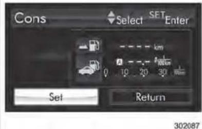 Cons Select SET Enter km 10 20 30 Set Return 302087