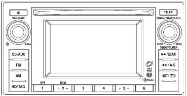 VOLUME PUSH CD/AUX FM AM HD/TAG RPT RDM 1 2 3 4 5 6 H0 Radio TEXT TUNE/TRACK/CH PUSH MENU SEEK/FOLDER ►/SCAN ←/A.S LIST/