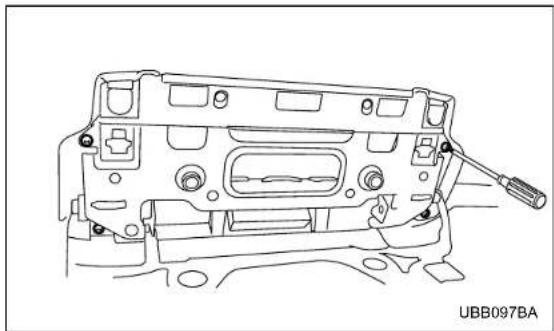 Technical line drawing of an internal combustion engine casing with a wrench inserted (no text or symbols)