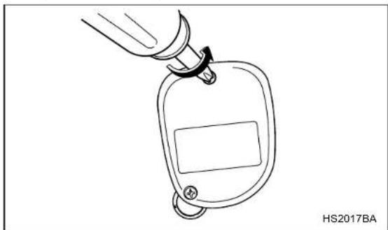 Line drawing of a car keychain with a clip attached, no text or symbols present