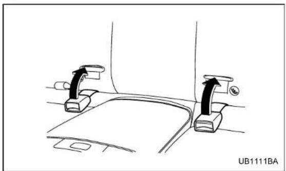 Diagram of a car seatbelt mechanism with directional arrows indicating movement (no text or symbols)