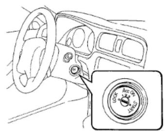 Interior view of a car dashboard with steering wheel and circular dial indicator (no text or symbols)
