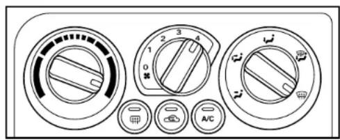 Diagram of a car air conditioner panel with labeled controls and buttons