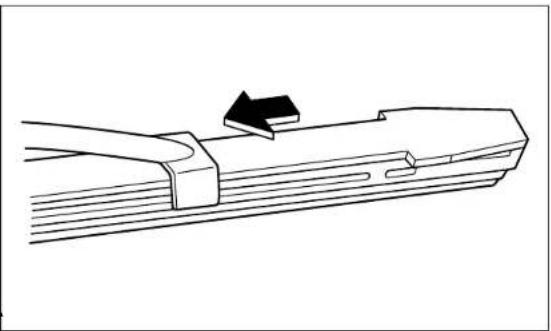 Technical line drawing of a mechanical component with a black arrow indicating direction (no text or symbols)