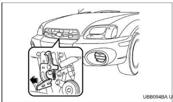 Line drawing of a car's front wheel assembly with an inset showing mechanical components (no text or symbols)