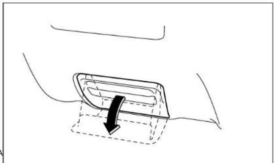 Diagram of a car interior showing a handle with a black arrow indicating direction (no text or symbols)