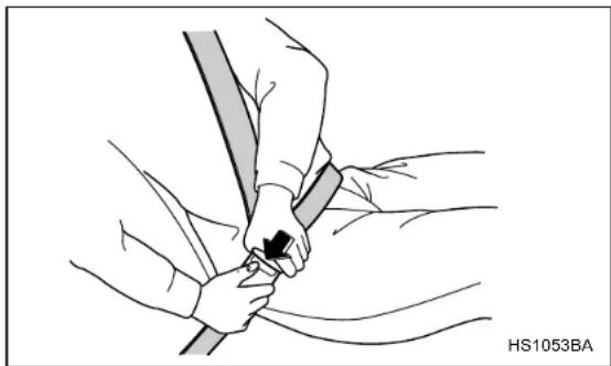 Illustration of a person adjusting a belt using a tool, no text or symbols present