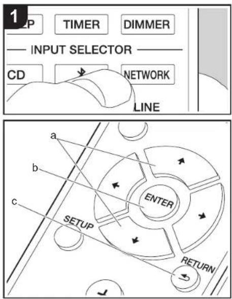1 P TIMER DIMMER INPUT SELECTOR CD NETWORK LINE a b c ENTER SETUP RETURN