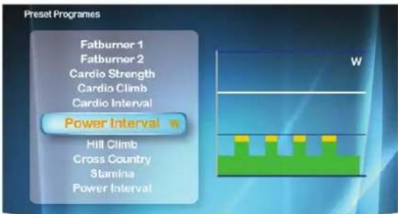 Preset Programmes Fatburner 1 Fatburner 2 Cardio Strength Cardio Climb Cardio Interval Power Interval Hill Climb Cross Country Stamina Power Interval