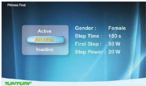 Fitness Test Active Athletic Inactive Gender : Female Step Time : 180 s First Step : 30 W Step Power : 20 W