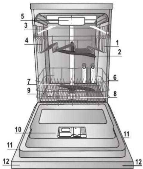 Technical diagram of a multi-chamber refrigerator with numbered parts for identification