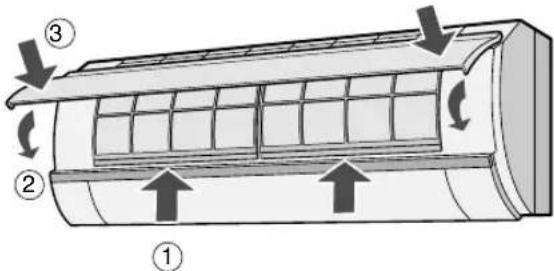 Diagram of a car air duct system with numbered components and airflow direction arrows
